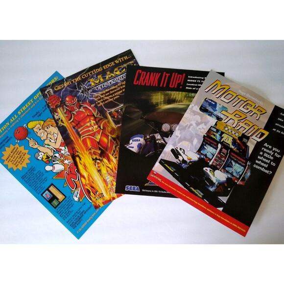 Arcade Game Flyers Motor Raid Manx TT Super3 Bike Mace The Dark Age Krazy Bowl - Picture 1 of 2
